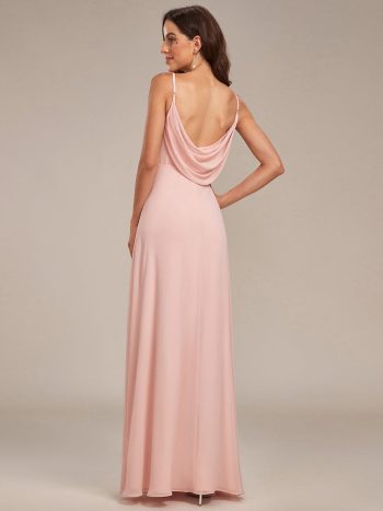 Criss-Cross V-Neck Chiffon Backless A-Line Bridesmaid Dress - Pink