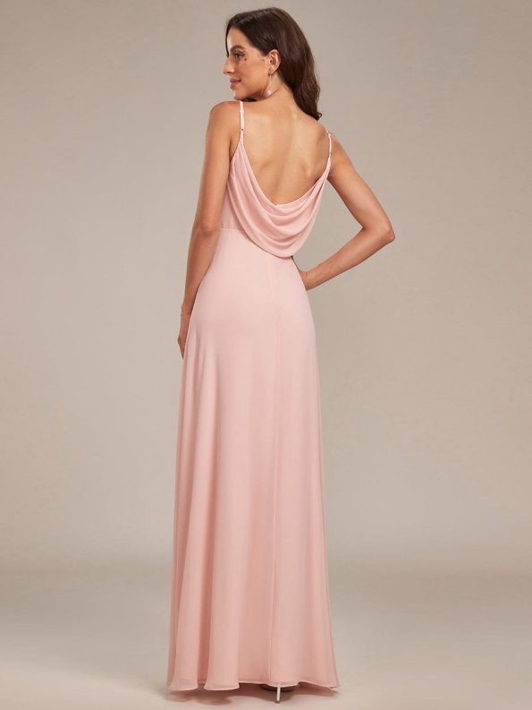 Criss-Cross V-Neck Chiffon Backless A-Line Bridesmaid Dress - Pink