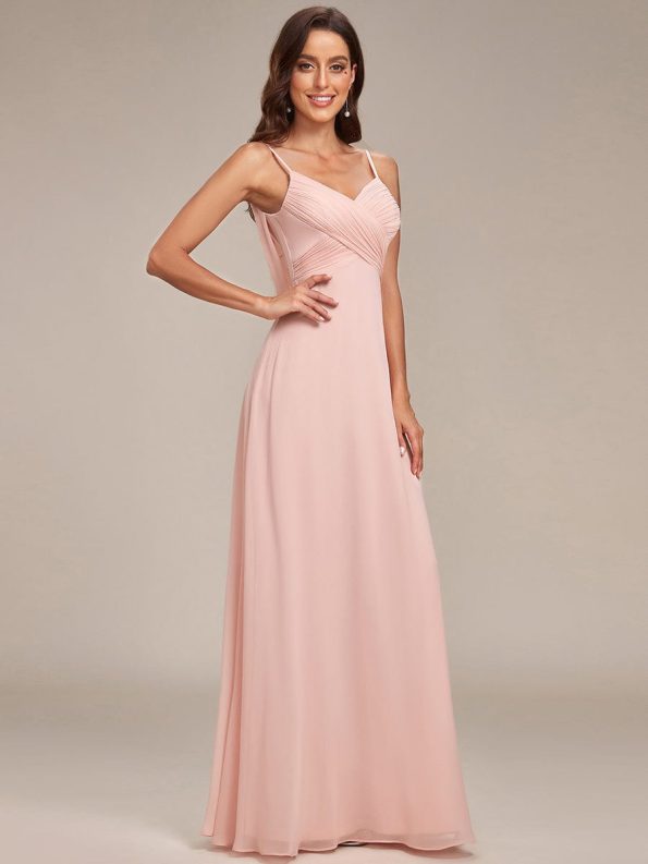 Criss-Cross V-Neck Chiffon Backless A-Line Bridesmaid Dress - Pink