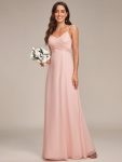 Criss-Cross V-Neck Chiffon Backless A-Line Bridesmaid Dress – Pink