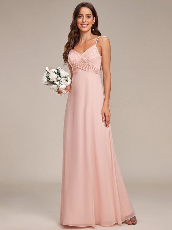 Criss-Cross V-Neck Chiffon Backless A-Line Bridesmaid Dress - Pink