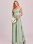 Pleated V-Neck Cold Shoulder Bridesmaid Dress – Mint Green