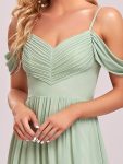 Pleated V-Neck Cold Shoulder Bridesmaid Dress – Mint Green