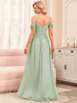 Pleated V-Neck Cold Shoulder Bridesmaid Dress – Mint Green