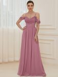 Pleated V-Neck Cold Shoulder Bridesmaid Dress – Purple Orchid