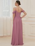 Pleated V-Neck Cold Shoulder Bridesmaid Dress – Purple Orchid