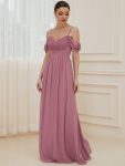 Pleated V-Neck Cold Shoulder Bridesmaid Dress – Purple Orchid