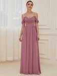 Pleated V-Neck Cold Shoulder Bridesmaid Dress – Purple Orchid