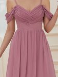 Pleated V-Neck Cold Shoulder Bridesmaid Dress – Purple Orchid