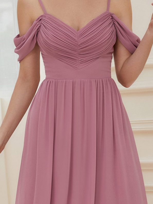 Pleated V-Neck Cold Shoulder Bridesmaid Dress - Purple Orchid