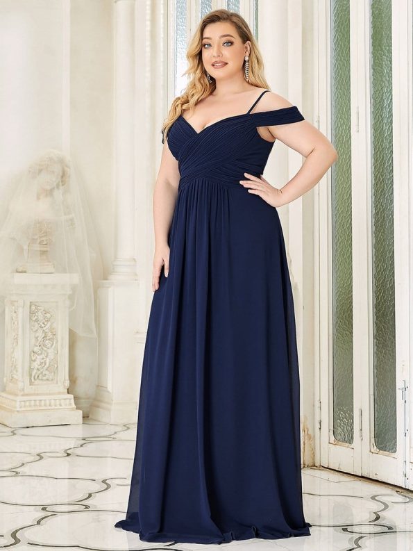 Spaghetti Straps V-Neck A-Line Bridesmaid Dress - Navy Blue