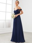 Spaghetti Straps V-Neck A-Line Bridesmaid Dress – Navy Blue