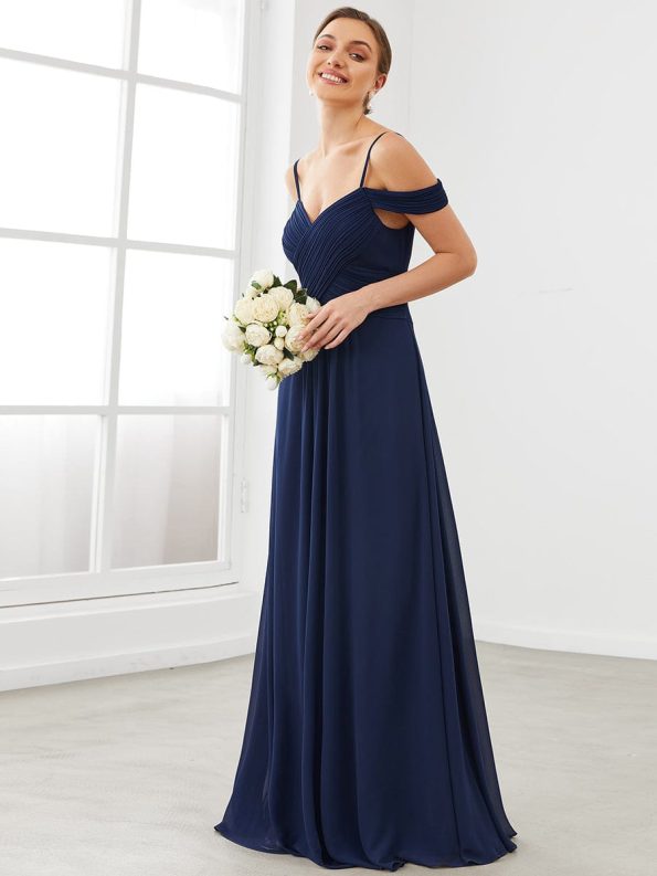 Spaghetti Straps V-Neck A-Line Bridesmaid Dress - Navy Blue