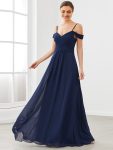 Spaghetti Straps V-Neck A-Line Bridesmaid Dress – Navy Blue