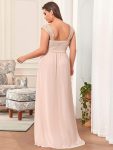 Elegant A Line Long Chiffon Bridesmaid Dress With Lace Bodice – Blush