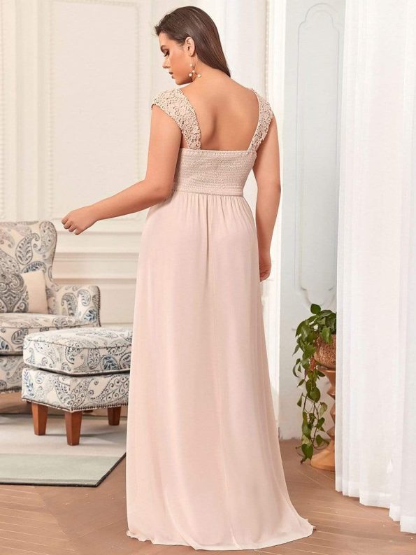 Elegant A Line Long Chiffon Bridesmaid Dress With Lace Bodice - Blush