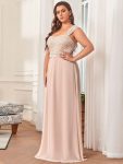 Elegant A Line Long Chiffon Bridesmaid Dress With Lace Bodice – Blush