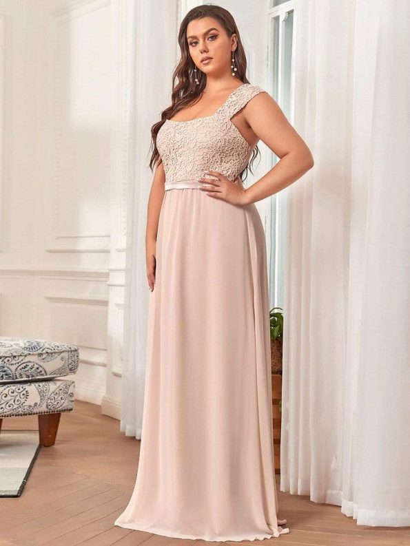 Elegant A Line Long Chiffon Bridesmaid Dress With Lace Bodice - Blush