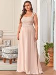 Elegant A Line Long Chiffon Bridesmaid Dress With Lace Bodice – Blush