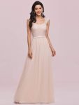 Elegant A Line Long Chiffon Bridesmaid Dress With Lace Bodice – Blush