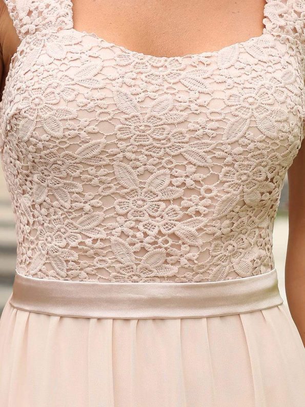 Elegant A Line Long Chiffon Bridesmaid Dress With Lace Bodice - Blush