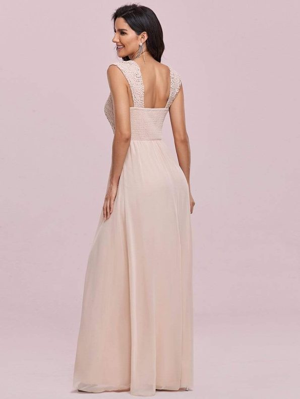 Elegant A Line Long Chiffon Bridesmaid Dress With Lace Bodice - Blush