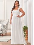 Elegant A Line Long Chiffon Bridesmaid Dress With Lace Bodice – Cream