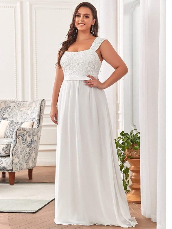 Elegant A Line Long Chiffon Bridesmaid Dress With Lace Bodice - Cream