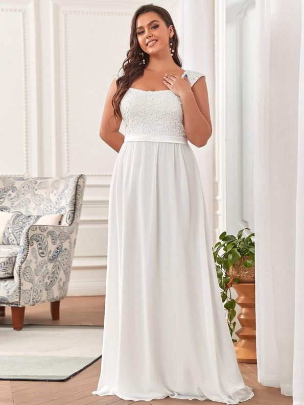 Elegant A Line Long Chiffon Bridesmaid Dress With Lace Bodice - Cream