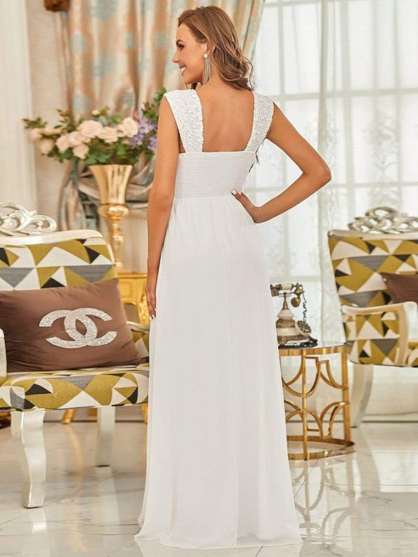 Elegant A Line Long Chiffon Bridesmaid Dress With Lace Bodice - Cream