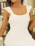 Elegant A Line Long Chiffon Bridesmaid Dress With Lace Bodice – Cream