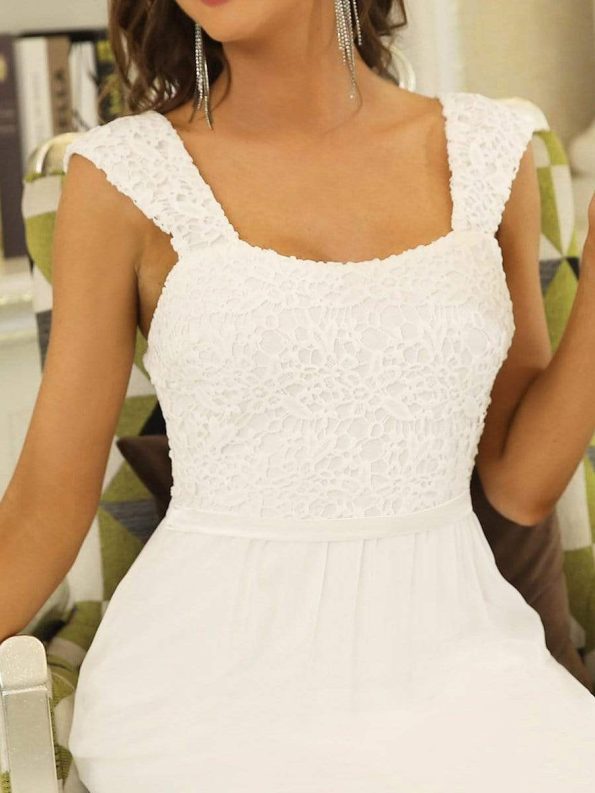 Elegant A Line Long Chiffon Bridesmaid Dress With Lace Bodice - Cream