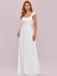 Elegant A Line Long Chiffon Bridesmaid Dress With Lace Bodice – Cream