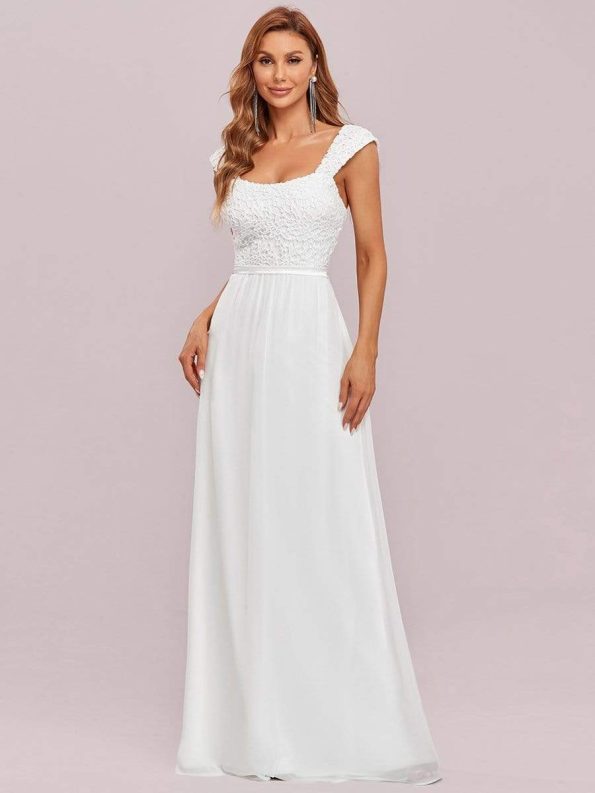 Elegant A Line Long Chiffon Bridesmaid Dress With Lace Bodice - Cream