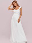 Elegant A Line Long Chiffon Bridesmaid Dress With Lace Bodice – Cream