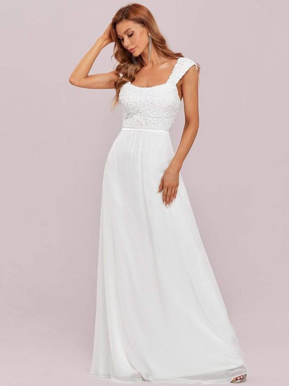 Elegant A Line Long Chiffon Bridesmaid Dress With Lace Bodice - Cream