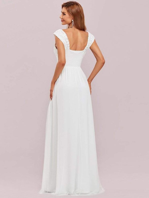 Elegant A Line Long Chiffon Bridesmaid Dress With Lace Bodice - Cream