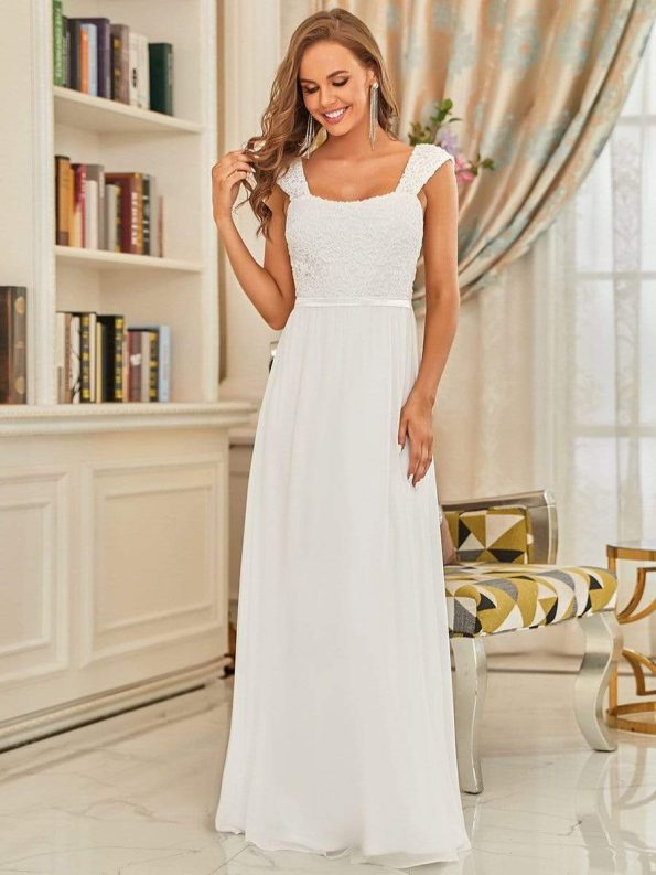 Elegant A Line Long Chiffon Bridesmaid Dress With Lace Bodice - Cream