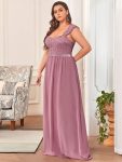 Elegant A Line Long Chiffon Bridesmaid Dress With Lace Bodice – Purple Orchid