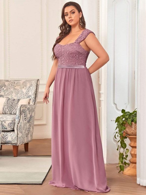 Elegant A Line Long Chiffon Bridesmaid Dress With Lace Bodice - Purple Orchid