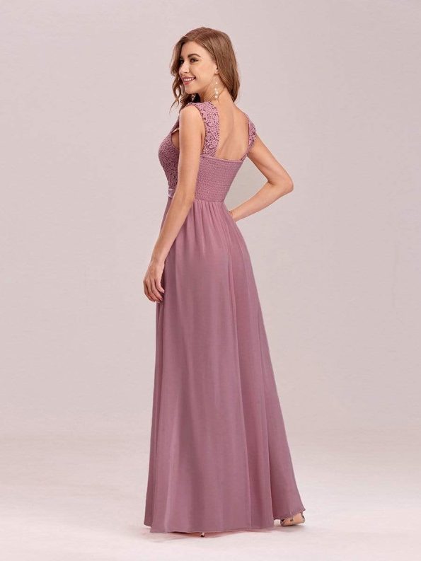 Elegant A Line Long Chiffon Bridesmaid Dress With Lace Bodice - Purple Orchid