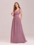 Elegant A Line Long Chiffon Bridesmaid Dress With Lace Bodice – Purple Orchid