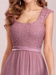 Elegant A Line Long Chiffon Bridesmaid Dress With Lace Bodice – Purple Orchid