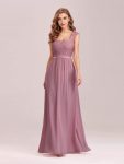 Elegant A Line Long Chiffon Bridesmaid Dress With Lace Bodice – Purple Orchid