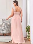 Elegant A Line Long Chiffon Bridesmaid Dress With Lace Bodice – Pink