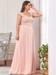 Elegant A Line Long Chiffon Bridesmaid Dress With Lace Bodice – Pink