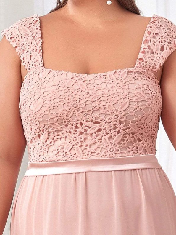 Elegant A Line Long Chiffon Bridesmaid Dress With Lace Bodice - Pink