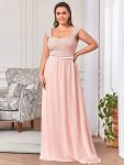 Elegant A Line Long Chiffon Bridesmaid Dress With Lace Bodice – Pink