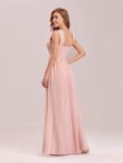 Elegant A Line Long Chiffon Bridesmaid Dress With Lace Bodice – Pink