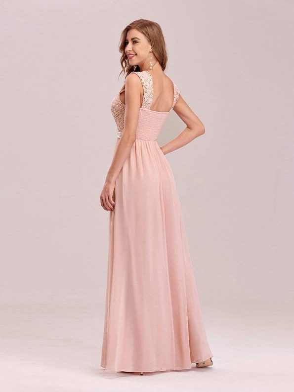 Elegant A Line Long Chiffon Bridesmaid Dress With Lace Bodice - Pink